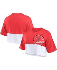 Fanatics Women's Red/White Texas Tech Red Raiders Oversized Badge Color block Cropped T-Shirt