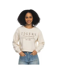 ZooZatz Women's Tan Clemson Tigers Cropped Crewneck Sweatshirt