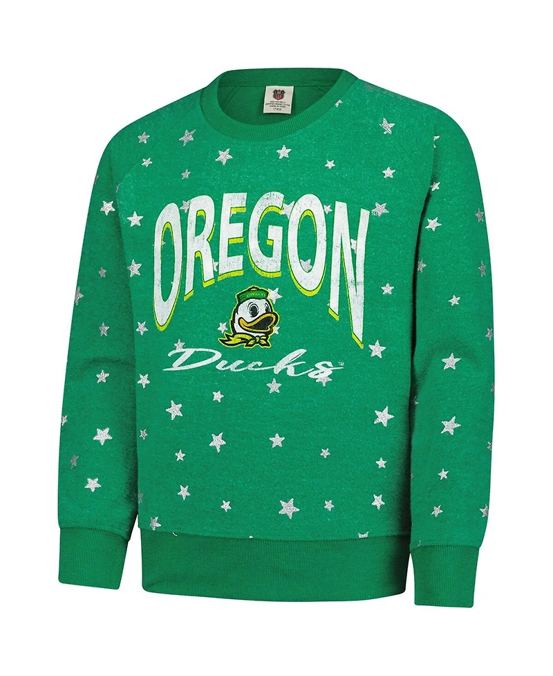 Wes & Willy Big Girls Green Oregon Ducks Shimmer Star Reverse Sweatshirt