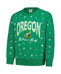 Wes & Willy Big Girls Green Oregon Ducks Shimmer Star Reverse Sweatshirt