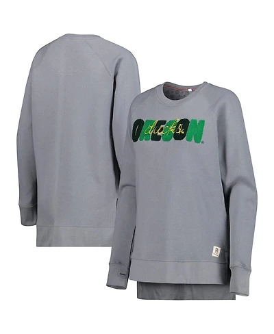 Pressbox Women's Gray Oregon Ducks Pinehurst Chenille Raglan Pullover Sweatshirt