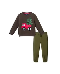 Andy & Evan Toddler Boys 2T -8 Toddler/Child Truck Applique Sweater Twill Jogger Set