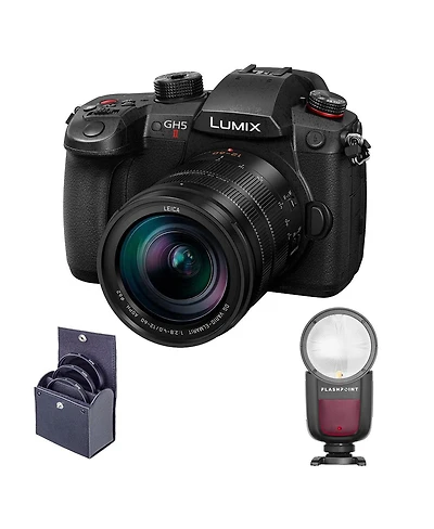 Panasonic Lumix GH5II Mirrorless Camera with Leica 12-60mm f/2.8-4.0 Lens Bundle with Flashpoint Zoom Li-on X R2 Ttl Round Flash Speedlight, Filter