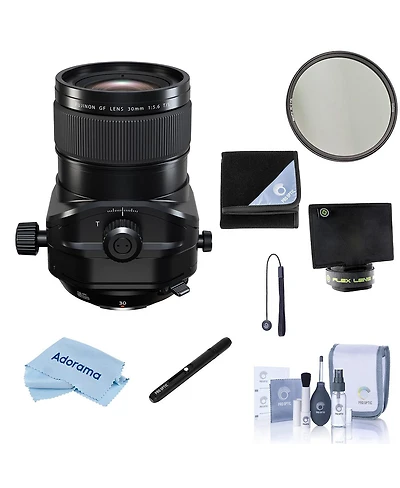 Fujifilm Fujinon Gf 30mm f/5.6 T/S Lens, Black, Bundle with 105mm Cpl Filter, Lens Wrap, Lens Shade, Pen Lens Cleaner and Cleaning Kit
