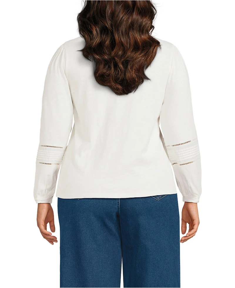 Lands' End Women's Plus Long Sleeve Slub Pintuck Top