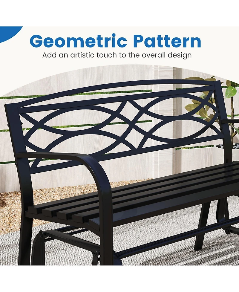 Gymax 2-Person Glider Bench w/ Metal Frame Armrests Geometric Backrest Outdoor