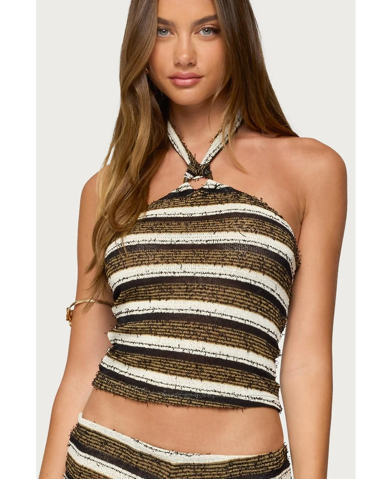 Edikted Womens Elita Striped Textured Knit Halter Top