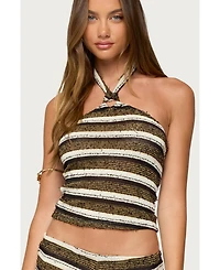 Edikted Womens Elita Striped Textured Knit Halter Top