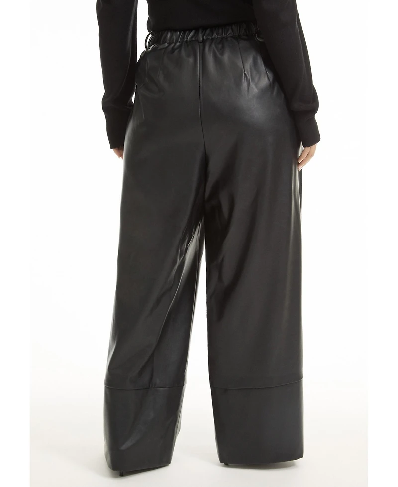 June + Vie Women's Cuffed Faux Leather Pants