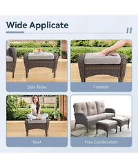 Gymojoy SleekArm Wicker Outdoor Ottoman with Olefin Cushions Set of 2