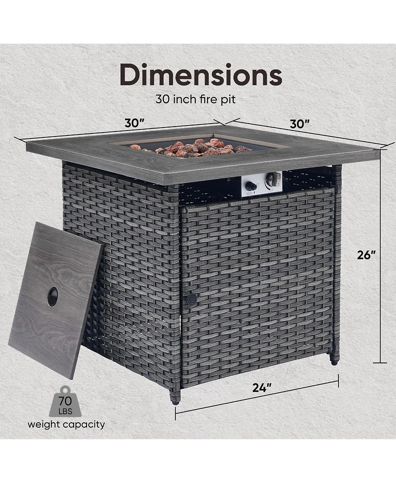 Gymojoy Brown/Gray Wicker Outdoor Rectangular 50,000 Btu Propane Gas Fire Pit Table with Lid