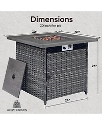 Gymojoy Brown/Gray Wicker Outdoor Rectangular 50,000 Btu Propane Gas Fire Pit Table with Lid