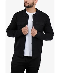 Spring + Mercer Men's Long Sleeve Sweater With Full Buttoned Two Patch Pockets