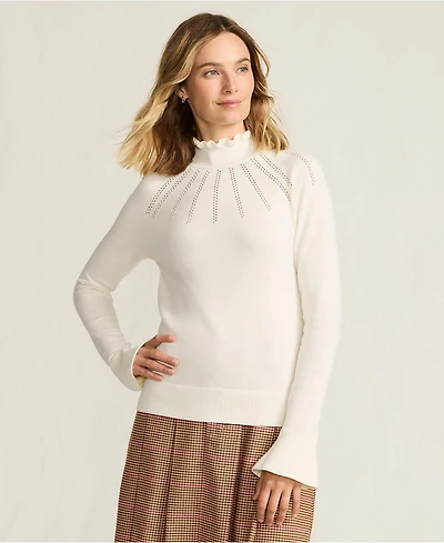 Lands' End Women's Cotton Pointelle Turtleneck Sweater