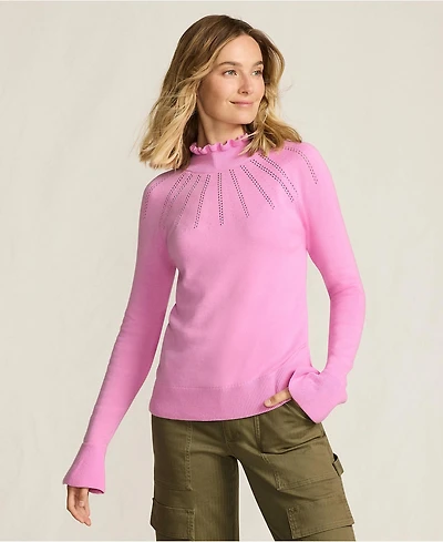 Lands' End Women's Cotton Pointelle Turtleneck Sweater