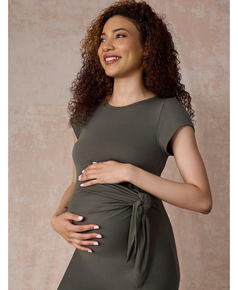 Motherhood Maternity Crew Neck Short Sleeve Side Tie Midi Dress