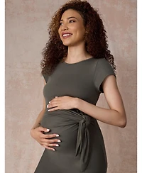 Motherhood Maternity Crew Neck Short Sleeve Side Tie Midi Dress