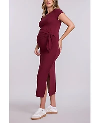 Motherhood Maternity Crew Neck Short Sleeve Side Tie Midi Dress