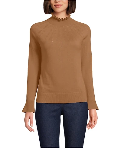Lands' End Women's Cotton Pointelle Turtleneck Sweater