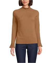 Lands' End Women's Cotton Pointelle Turtleneck Sweater