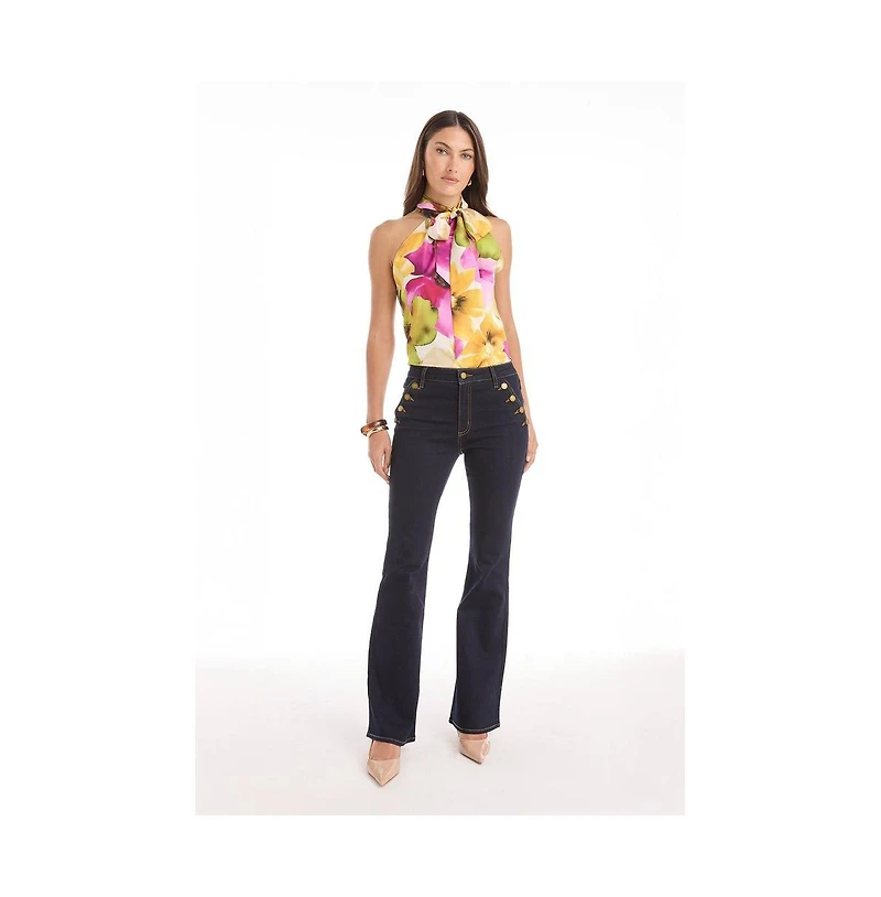 The Noli Shop Womens Rina Tie Neck Blouse - Floral Print