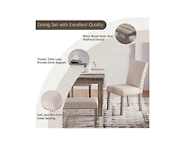 Morden Fort Farmhouse Dining Table Set for 4, Rustic Wooden Kitchen Table with Upholstered Bench & 2 Chairs, Country Style Dining Set for Family Gathe