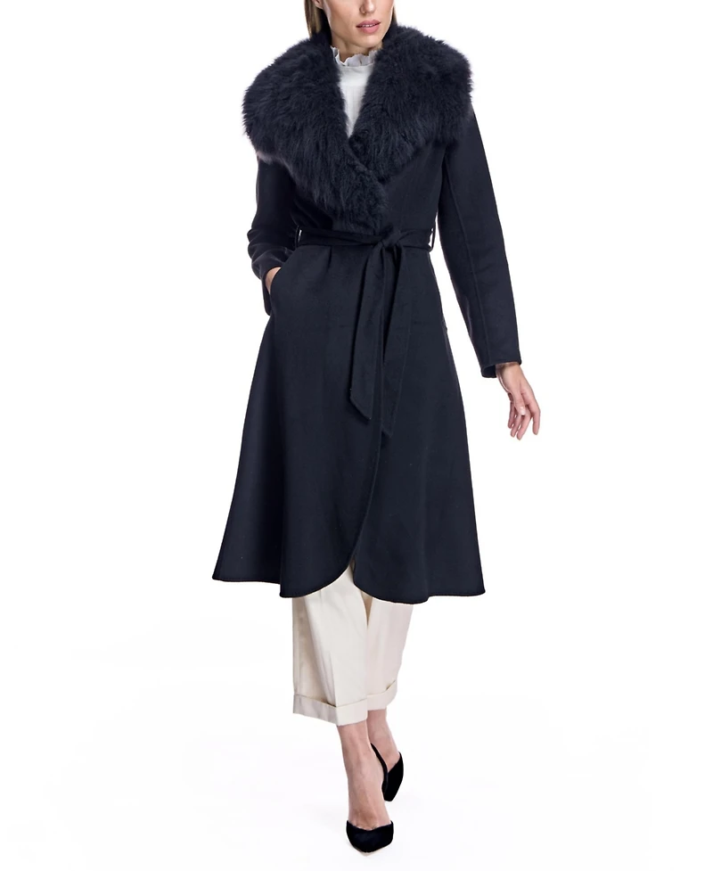 Julia & Stella by Maximilian Women's Fur-Trimmed Wrap Coat