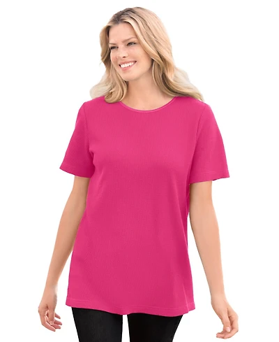 Woman Within Plus Waffle Thermal Satin Trim Tee