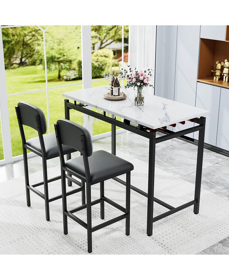 Casainc 3 Piece Dining Table Set with 2 Upholstered Chairs for Kitchen or Small Apartment