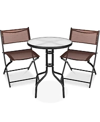 Best Choice Products 3-Piece Patio Bistro Dining Furniture Set w/ Round Textured Glass Tabletop, Folding Chairs