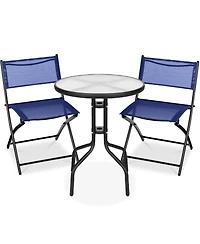 Best Choice Products 3-Piece Patio Bistro Dining Furniture Set w/ Round Textured Glass Tabletop, Folding Chairs