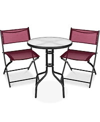Best Choice Products 3-Piece Patio Bistro Dining Furniture Set w/ Round Textured Glass Tabletop, Folding Chairs