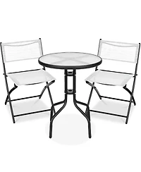 Best Choice Products 3-Piece Patio Bistro Dining Furniture Set w/ Round Textured Glass Tabletop, Folding Chairs