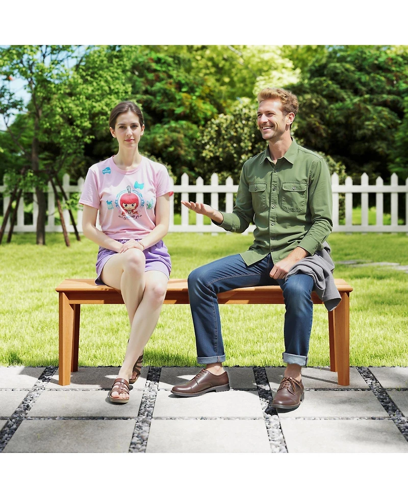 Gymax 2PCS 55'' Teak Wood Bench 3-Person Backless Seating w/ 880 Lbs Weight Capacity
