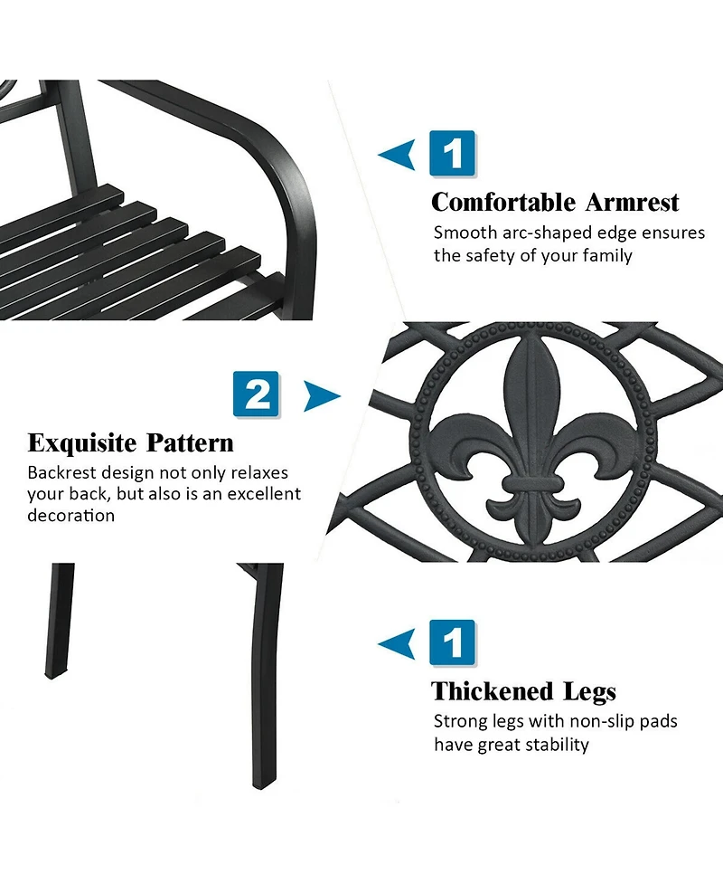 Gymax Garden Bench Loveseat Outdoor Garden Park w/ Steel Frame Backrest