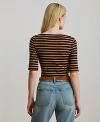 Lauren Ralph Women's Striped Stretch Cotton Boatneck Tee