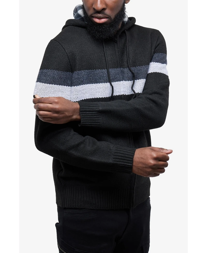 Cultura Men's Hooded Fleece Lined Full Zip Sweater With Stripes