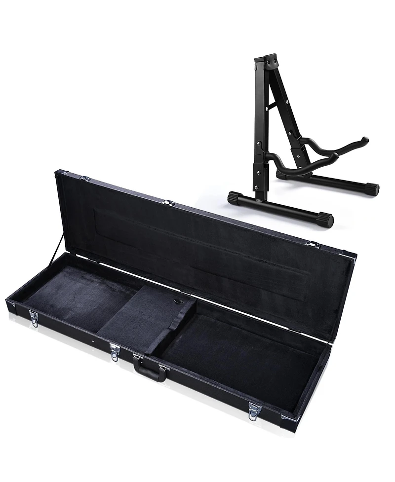 Yescom Electric Bass Guitar Hard Case Wooden Hard Shell & Folding Guitar Floor Stand