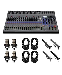 Zoom LiveTrak L-20 20-Channel Digital Mixer & Multitrack Recorder, Bundle with 4x PodMic Microphone, 4x TAPH100 Monitor Headphones, 4x Broadcast Arm