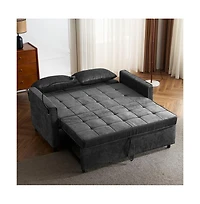 Maison Boucle 56.9" Pull-Out Sleeper Sofa with Usb Ports, Phone Holder & Adjustable Backrest, Convertible Bed Pillows-Maison