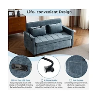 Maison Boucle 56.9" Pull-Out Sleeper Sofa with Usb Ports, Phone Holder & Adjustable Backrest, Convertible Bed Pillows-Maison