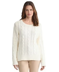 Jones New York Womens Sequin Cable Knit Crewneck Sweater