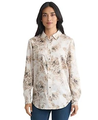 Jones New York Womens Long Sleeve Button Front T Shirt