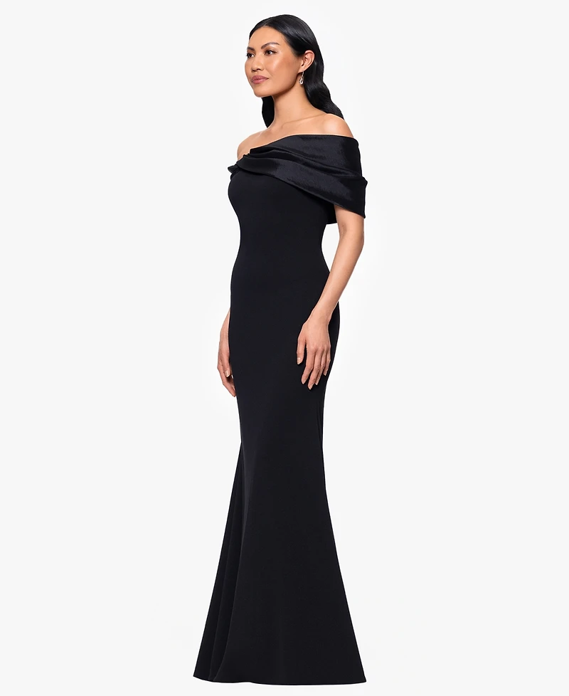 Betsy & Adam Women's Long Off-the-Shoulder Dress