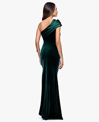 Betsy & Adam Women's Long Velvet One-Shoulder Gown
