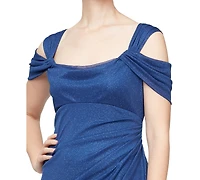 Alex Evenings Cold-Shoulder Draped Metallic Petite Gown