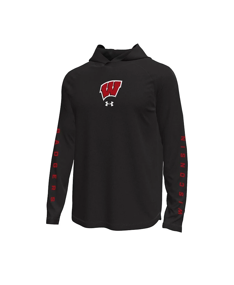 Under Armour Men's Wisconsin Badgers Tech Stretch Long-Sleeve Hooded T-Shirt