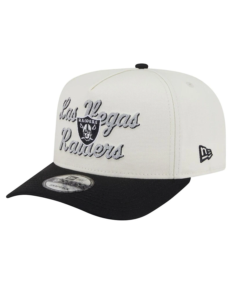 New Era Men's Cream/Black Las Vegas Raiders Chainstitch A-Frame 9FIFTY Adjustable Hat