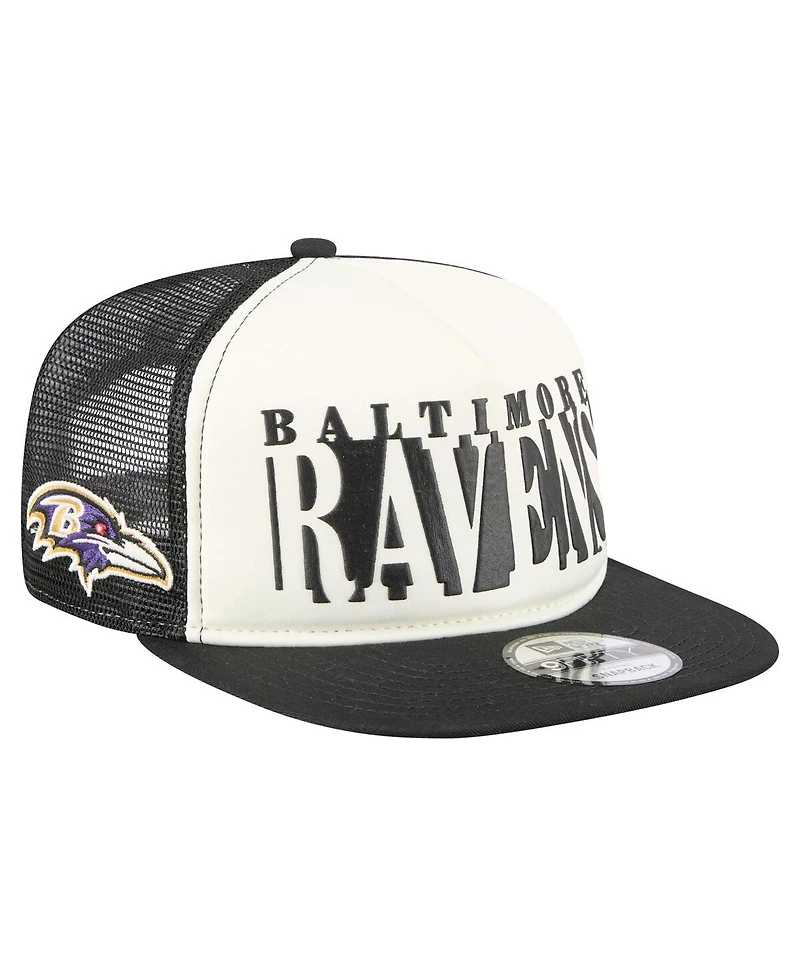 New Era Men's Cream/Black Baltimore Ravens Cutout A-Frame 9FIFTY Snapback Hat