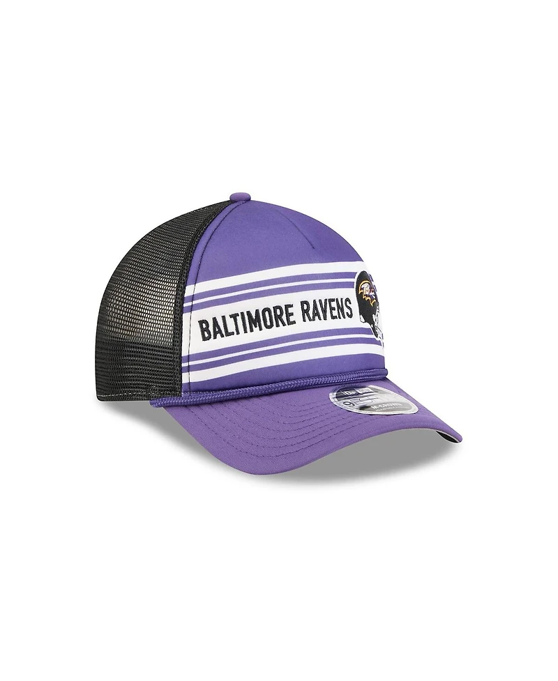 New Era Men's Purple Baltimore Ravens Linear A-Frame 9FORTY Adjustable Hat